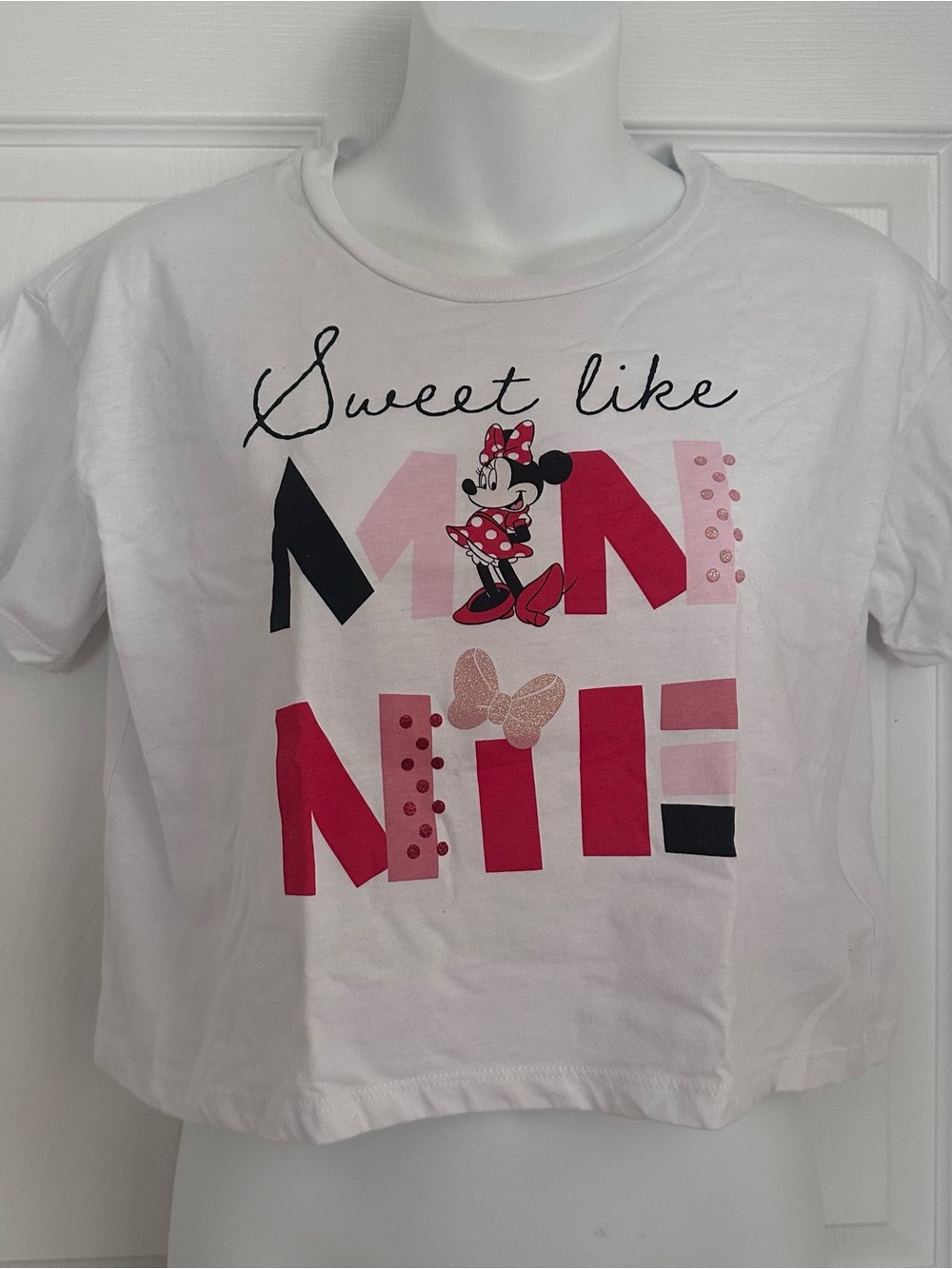 Disney Parks Minnie Mouse Girl White 10/12 L Sweet Like Minnie Crop Top